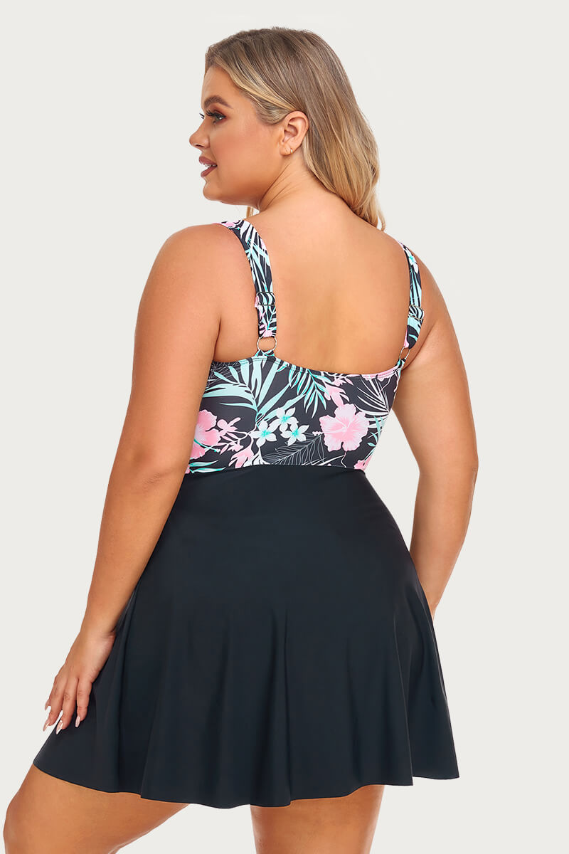 plus-size-two-piece-high-waist-ruched-twist-front-swimdress#color_black-pale-hibiscus-black