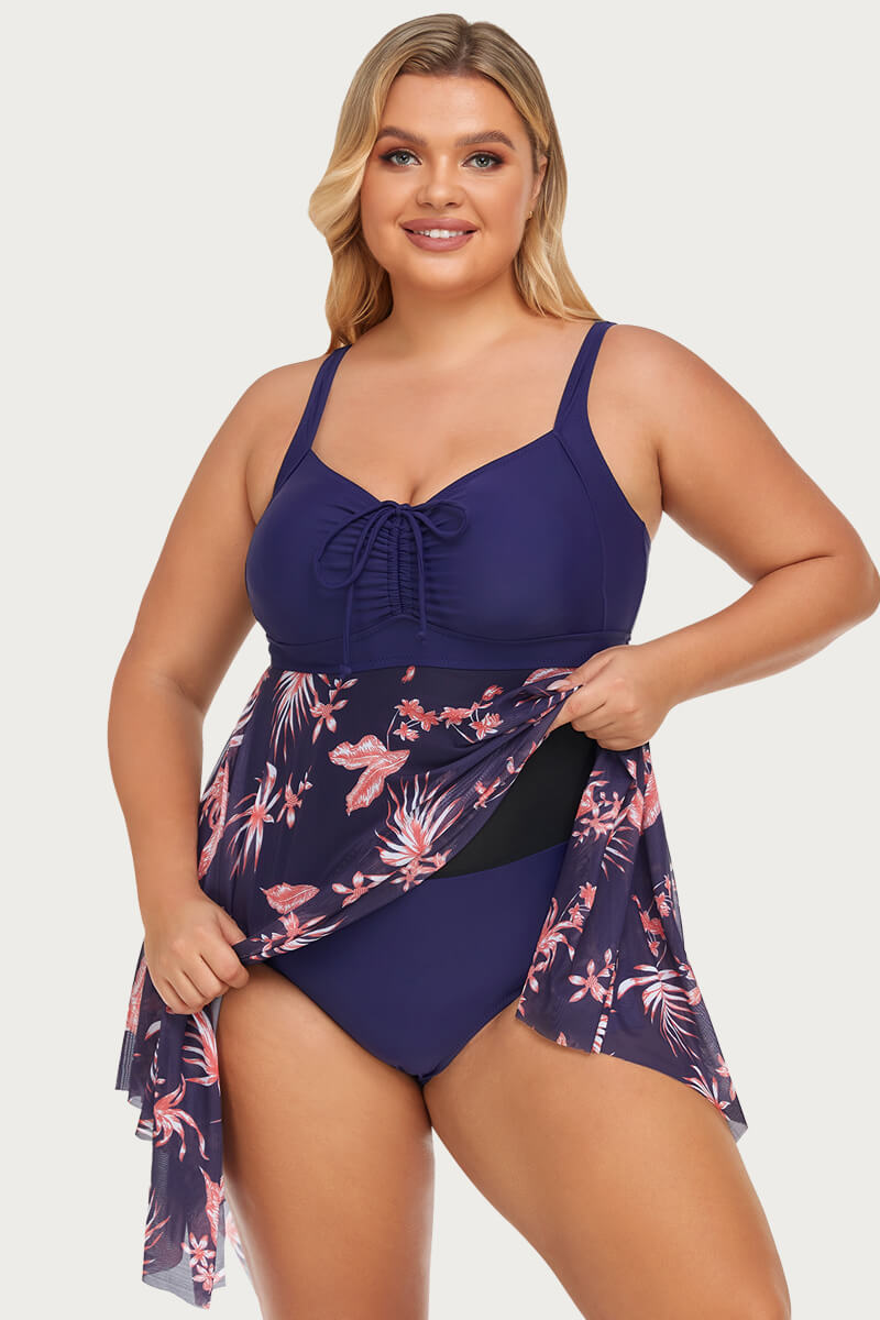 one-piece-plus-size-flowy-mesh-swimdress-with-drawstring-tie-knot#color_navy-midnight-maple