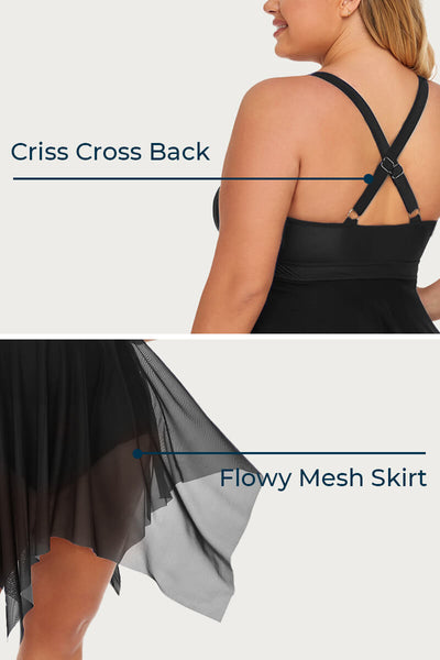 womens-one-piece-plus-size-drawstring-tie-knot-swimdress#color_black