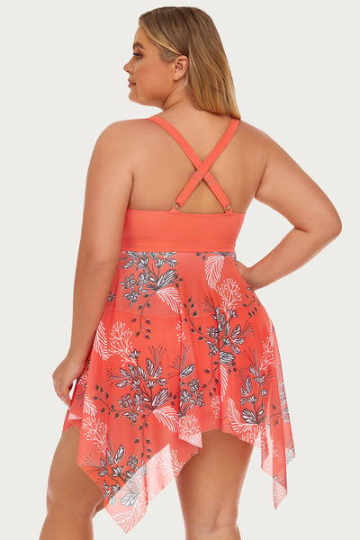 one-piece-plus-size-flowy-mesh-swimdress-with-drawstring-tie-knot#color_red-very-berry