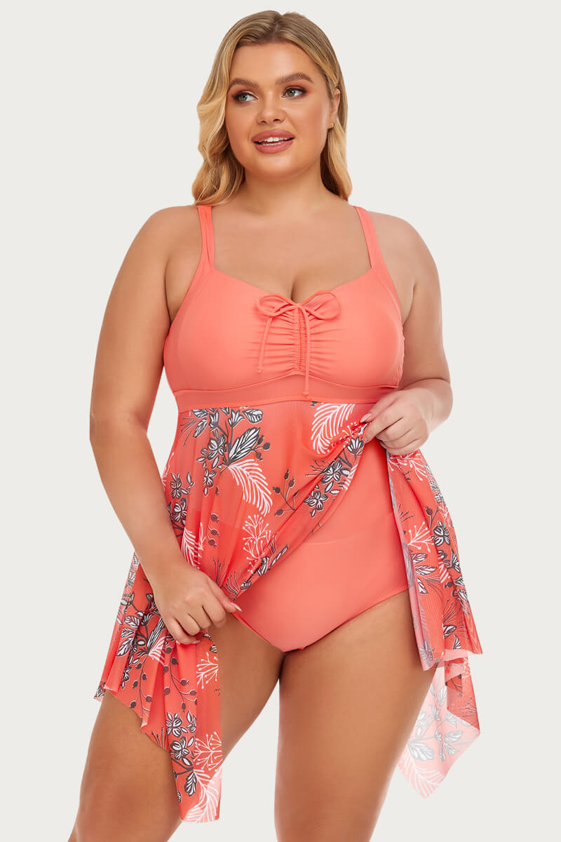 one-piece-plus-size-flowy-mesh-swimdress-with-drawstring-tie-knot#color_red-very-berry