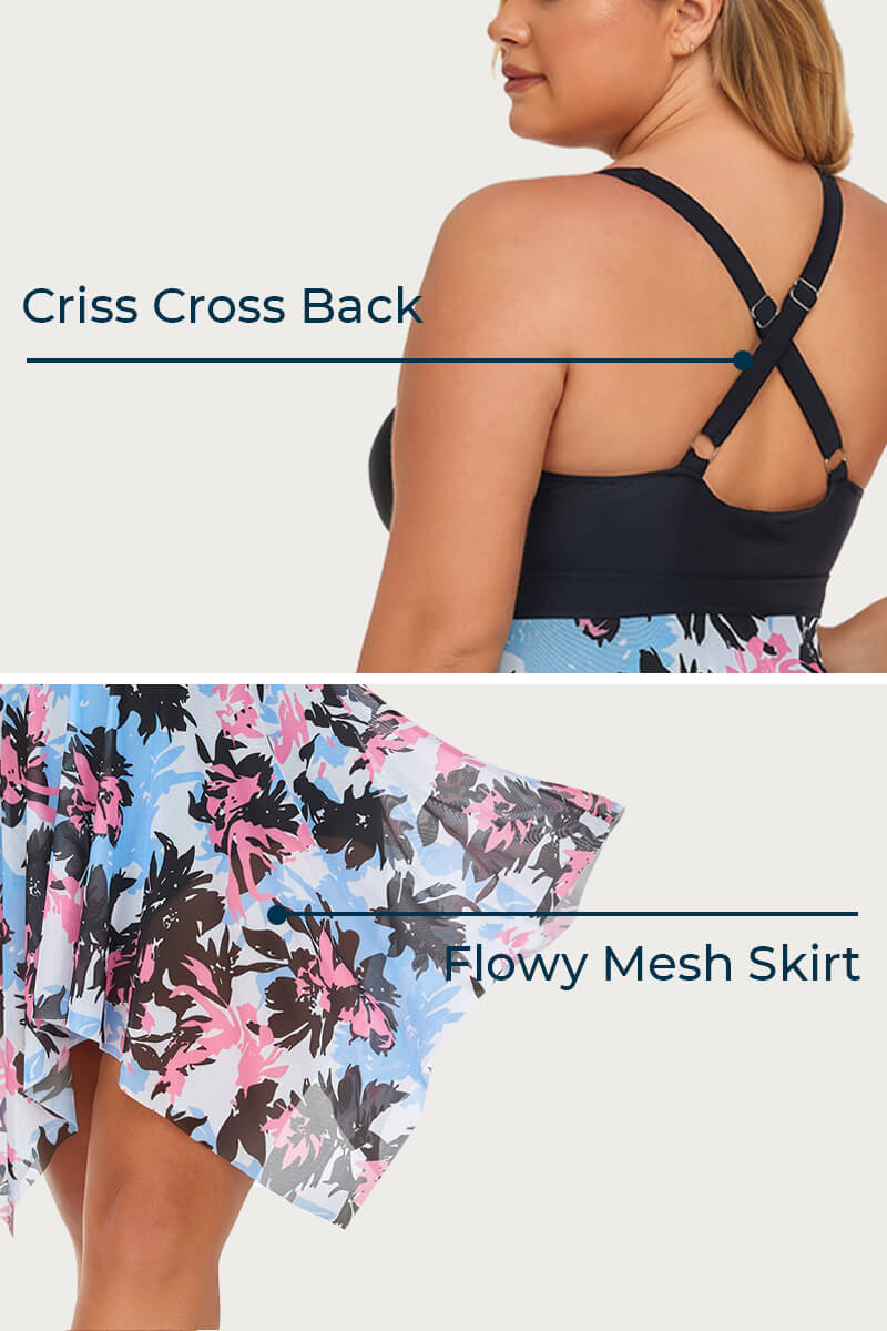 one-piece-plus-size-flowy-mesh-swimdress-with-drawstring-tie-knot#color_black-beige-rosy-bloom