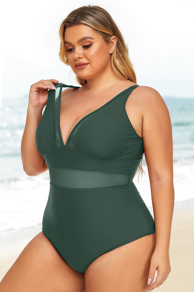 plus-size-see-through-mesh-panels-hollow-out-bikini-swimsuit#color_balsam-green