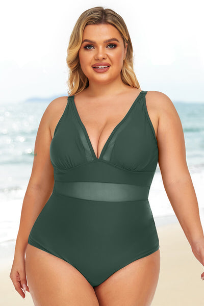 plus-size-see-through-mesh-panels-hollow-out-bikini-swimsuit#color_balsam-green