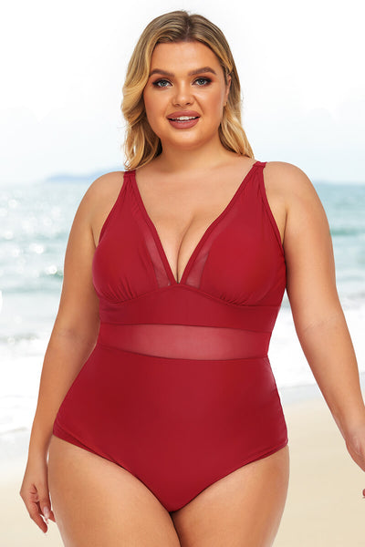 plus-size-see-through-mesh-panels-hollow-out-bikini-swimsuit#color_burgundy