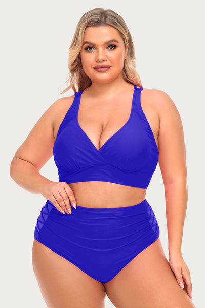 plus-size-v-neck-solid-bikini-swimsuit-with-ruched-swim-bottom#color_sapphire-blue