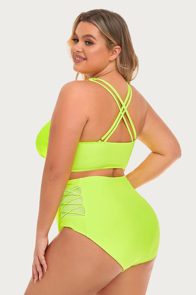 plus-size-v-neck-solid-bikini-swimsuit-with-ruched-swim-bottom#color_lime