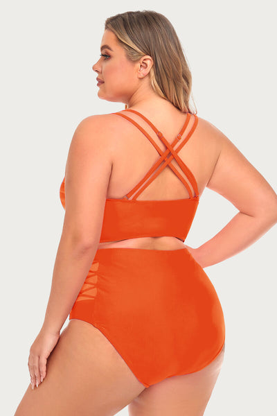 plus-size-v-neck-solid-bikini-swimsuit-with-ruched-swim-bottom#color_orange-crush