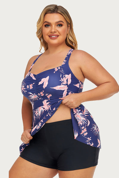 plus-size-two-piece-ruched-tummy-control-tankini-swimsuit#color_midnight-maple-black