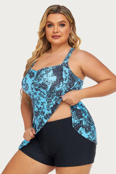 plus-size-two-piece-ruched-tummy-control-tankini-swimsuit#color_lagoon-paisley-black