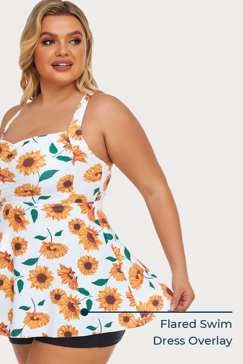 plus-size-two-piece-ruched-tummy-control-tankini-swimsuit#color_floating-sunflower-black
