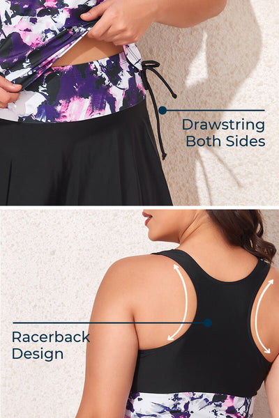 plus-size-two-piece-tummy-control-racerback-tankini-swimsuit#color_tie-dye-bloom-black
