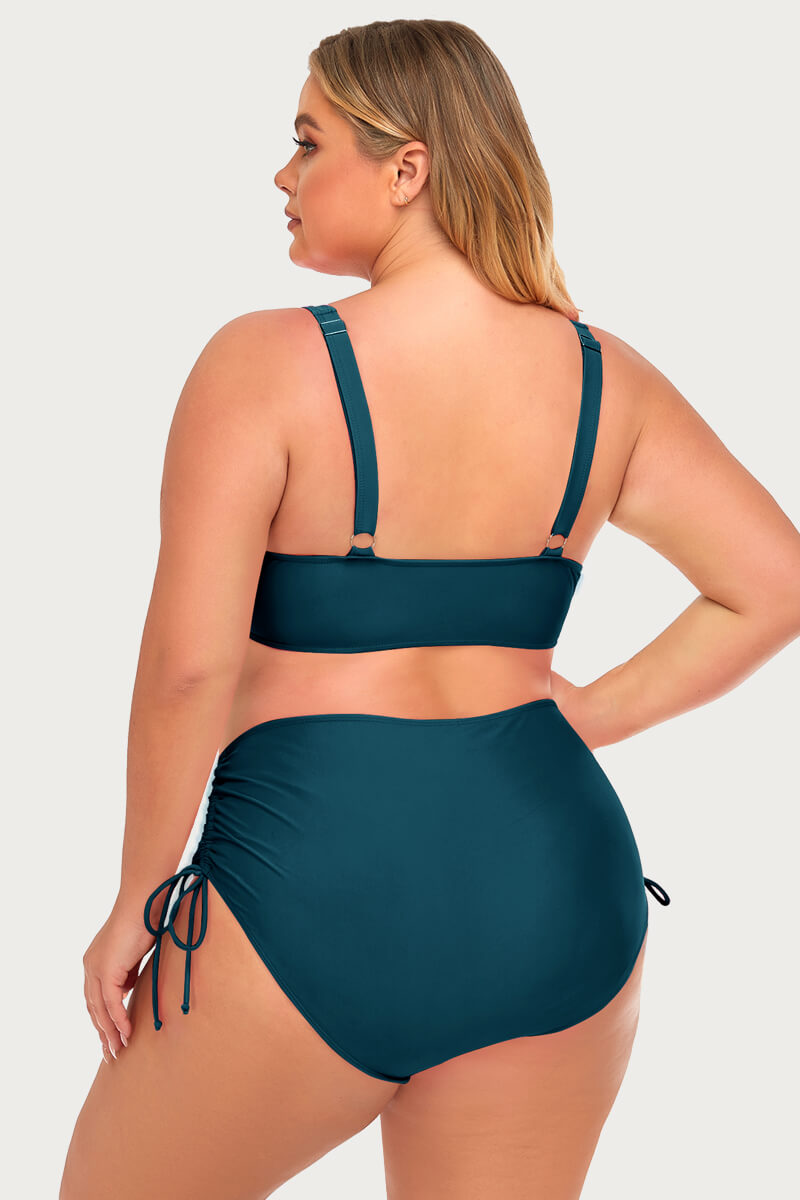 plus-size-two-piece-v-neck-twist-front-solid-bikini-swimsuit#color_forest