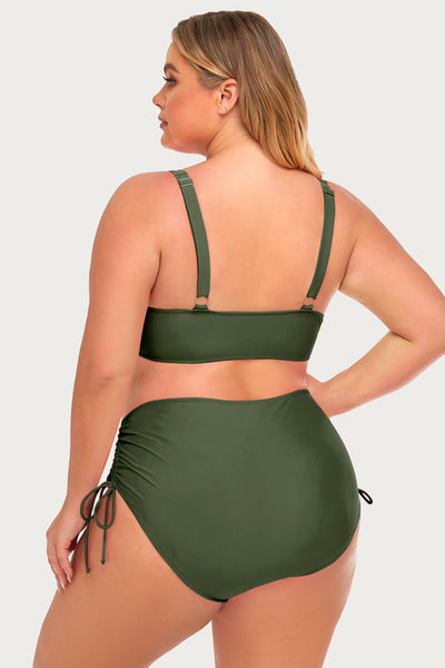 plus-size-two-piece-v-neck-twist-front-solid-bikini-swimsuit#color_olive