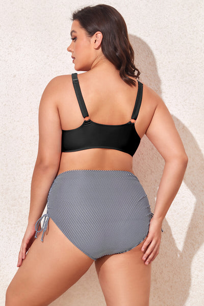 plus-size-twist-front-bikini-swimsuit-with-swimsuit-bottom#color_#color_black-fine-diagonal-stripes