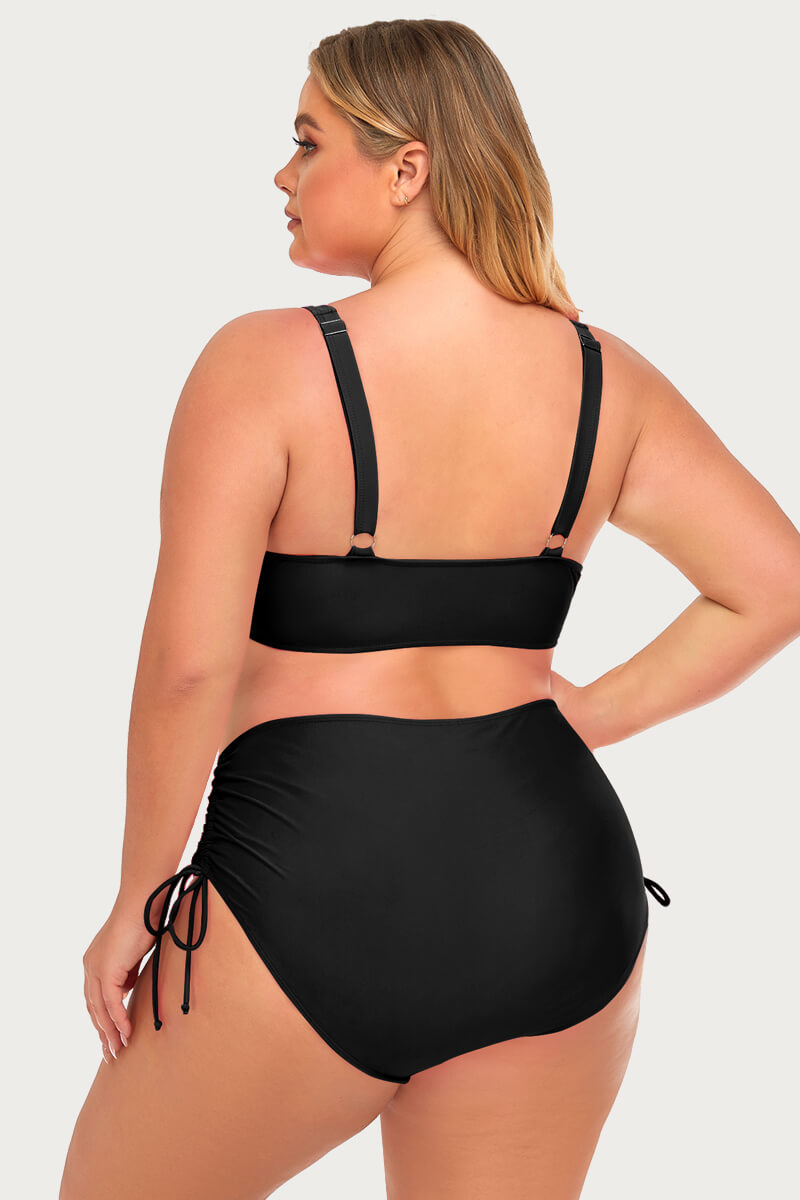 plus-size-two-piece-v-neck-twist-front-solid-bikini-swimsuit#color_black