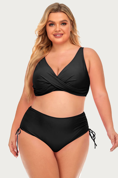plus-size-two-piece-v-neck-twist-front-solid-bikini-swimsuit#color_black