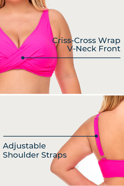 plus-size-two-piece-v-neck-twist-front-solid-bikini-swimsuit#color_barbie-pink
