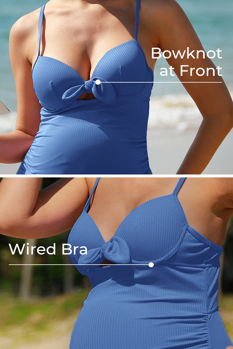 Solid Ribbed Cutout Bowknot Swimwear for Pregnant Ladies – Summer Mae